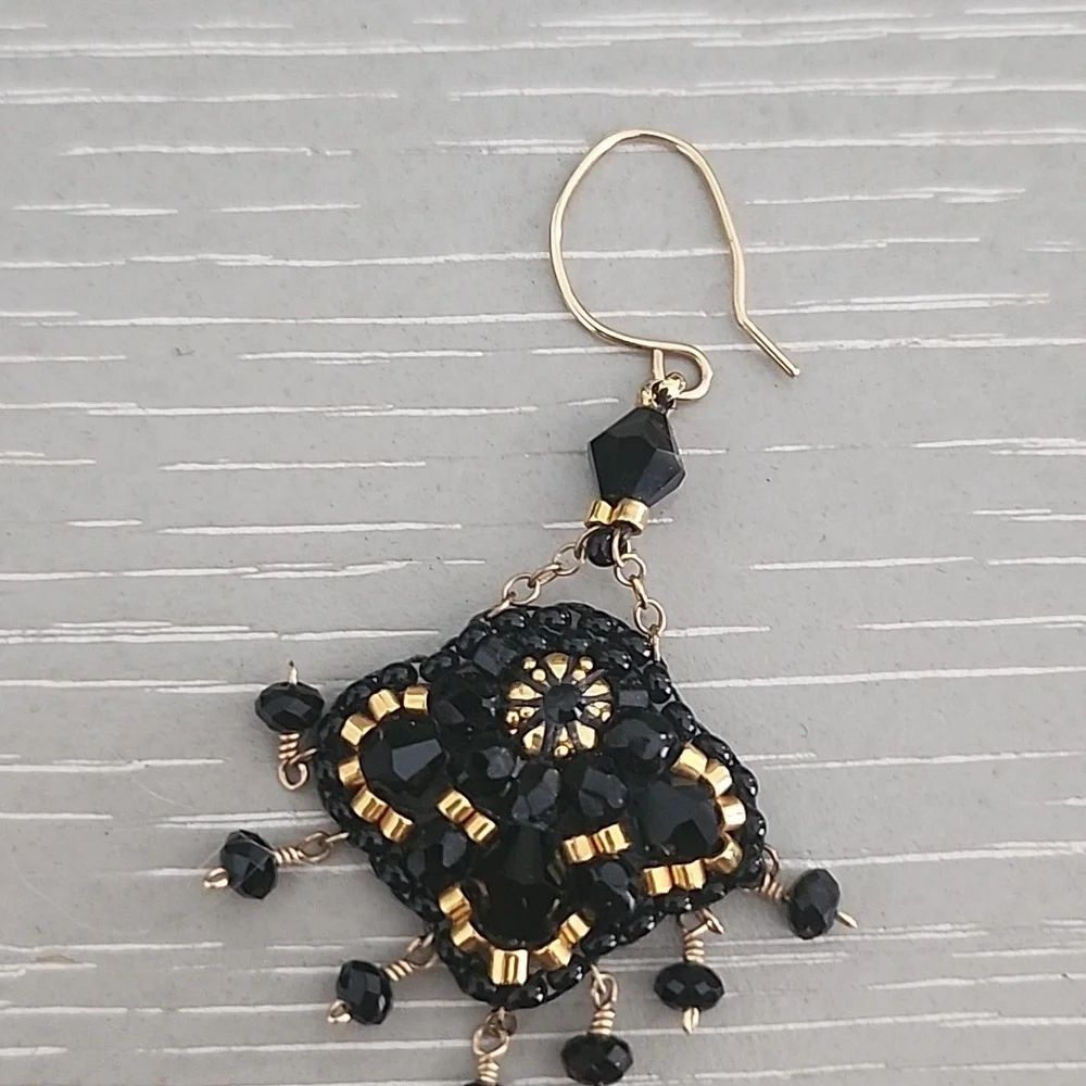 Miguel Ases Black and Gold Beaded Earrings - Picture 4 of 4